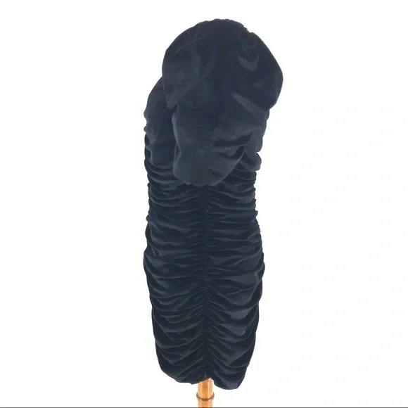 Anthropologie Hutch Black Ruched Puff Off Shoulder Sleeve Mini Dress Size 14 NWT - Picture 5 of 10